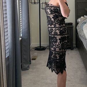 Express Black Lace with nude underlay Midi Dress